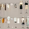 Fashion Mannequins Display Various Clothing Styles With Dresses Shirts Hats And Shoes