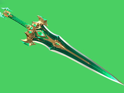 Green And Gold Decorative Sword With Ornate Hilt And Gemstone Accents 3d model Green And Gold Decorative Sword With Ornate Hilt And Gemstone Accents 3d model