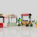 Colorful Market Stalls With Decorated Awnings Balloons And Potted Plants