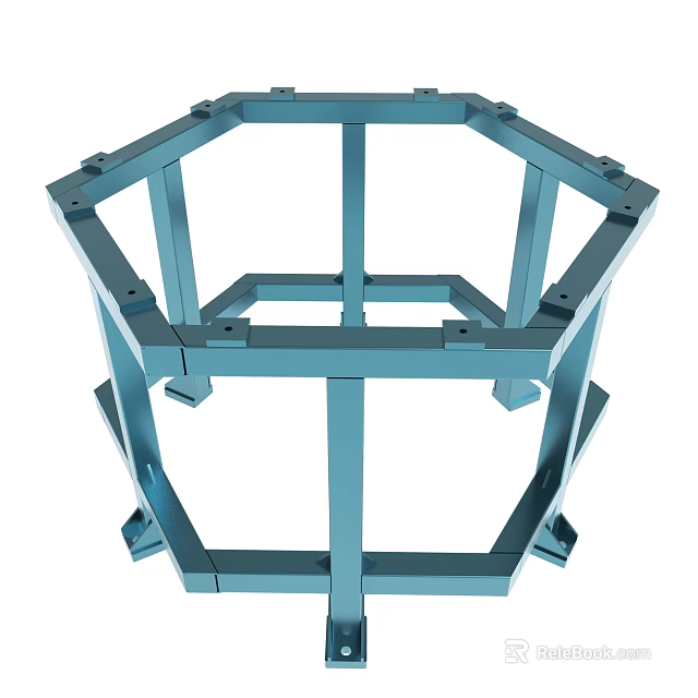Blue Octagonal Metal Frame Structure With Sturdy Support Legs For Industrial Use 3d model