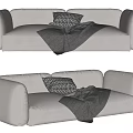 Modern Light Gray Fabric Two-Seater Sofa with Patterned Pillow and Blanket 3d model
