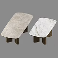 Modern Dining Table Design With Smooth Marble Top And Wooden Legs 3d model
