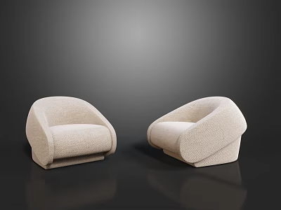 Beige Single Sofas with Rounded Design and Armrests on Black Reflective Background 3d model