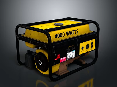 Yellow 4000 Watts Portable Generator With Black Frame And Control Panel 3d model