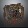 Small Cottage Interior Scene With Miniature Character And Toy Animal Decor Items
