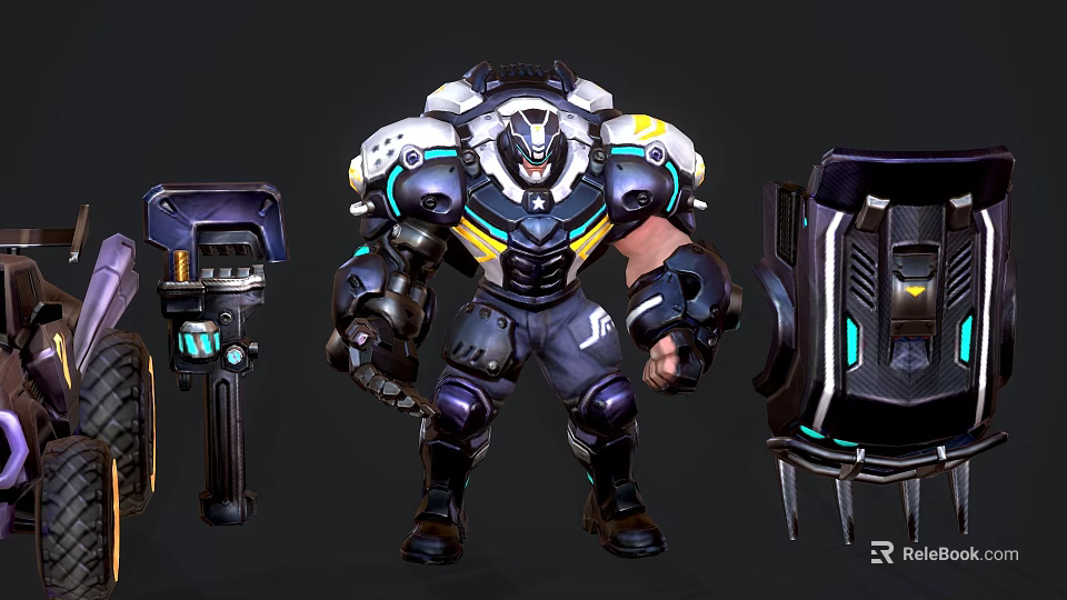 Sci Fi Game Movie Character In Mechanical Armor With Weapon Equipment And Powerful Build 3d model 