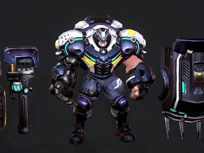 Sci Fi Game Movie Character In Mechanical Armor With Weapon Equipment And Powerful Build 3d model