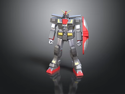 Mecha Robot Model With Gray Armor Red Legs And Yellow Accents Shield 3d model
