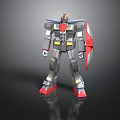 Mecha Robot Model With Gray Armor Red Legs And Yellow Accents Shield