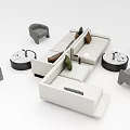 Modern Sofa And Coffee Table Set With White Upholstery Round Tables Gray Armchairs Green Cushions