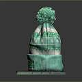 Stylish Green Knitted Beanie With Pom Pom And Geometric Pattern For Winter Fashion