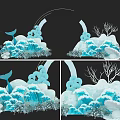 Blue Decorative Scene With Whale Clouds Waves Snow Like Elements And Branches