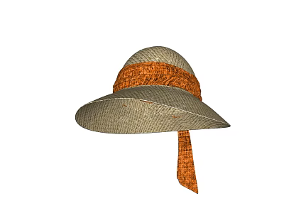 Wide Brim Beige Straw Hat with Orange Ribbon for Summer Casual Wear 3d model