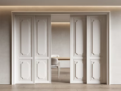 Modern Interior Design With White Panel Sliding Doors And Dining Area View 3d model