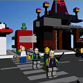 Lego Building Blocks City Scene With Minifigures Crossing Road And Yellow Truck