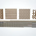 Decorative Wall Panels Featuring Various Textures Including Grid Honeycomb And Perforated Patterns 3d model