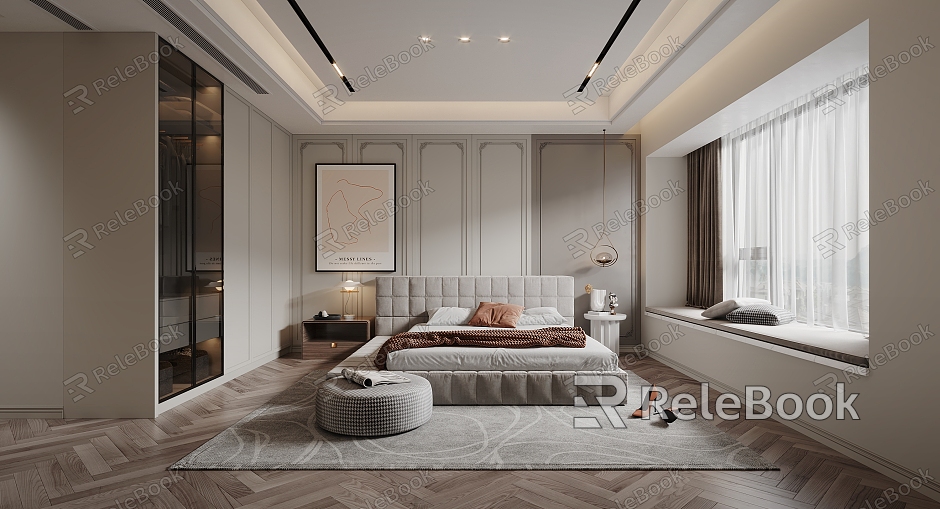 American Style Simple Master Bedroom for Parents model