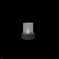 Modern Decorative Fireplace Component With Transparent Glass Cylinder Burning Flame And Black Ribbed Base