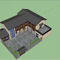 Traditional Guesthouse Building Surrounded by Green Mountain Forest and Scenic Garden Path