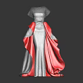 Formal White Sparkling Dress With Red And Gray Layered Flowing Cape