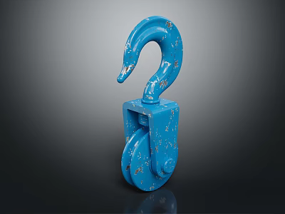 Blue Industrial Hook Pulley With Vintage Metallic Finish And Curved Design 3d model