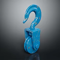 Blue Industrial Hook Pulley With Vintage Metallic Finish And Curved Design
