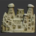 Cartoon Scene With Mushroom Shaped Houses Small Buildings Windows Doors And Stairs