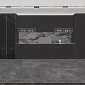 Modern Elegant Kitchen Sideboard Cabinet With Gray Cabinets Marble Backsplash And Glass Door Wine Rack