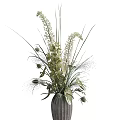 Decorative Bonsai Potted Plant With Green Leaves White Flowers And Grasses