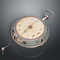 Vintage Pocket Watch With Green Case Roman Numeral Dial Decorative Holes And Chain