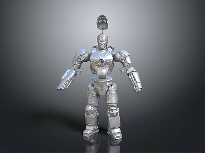 Silver Metallic Robot Figure With Mechanical Armor Limbs And Antenna Design 3d model