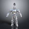 Silver Metallic Robot Figure With Mechanical Armor Limbs And Antenna Design