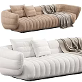 Comfortable Sectional Sofa With Ribbed Design Pillows And Soft Blanket In Neutral Tones 3d model