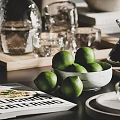 Decorative Ornament Combination With Green Plant Glass Vase Wooden Tray And Glassware