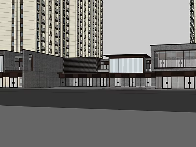 Modern Commercial Street With Glass Facades And Urban Tall Buildings 3d model