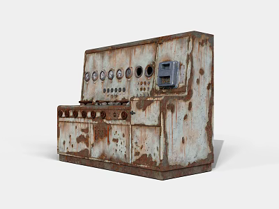 Rusty Vintage Industrial Equipment Control Panel With Meters And Buttons 3d model
