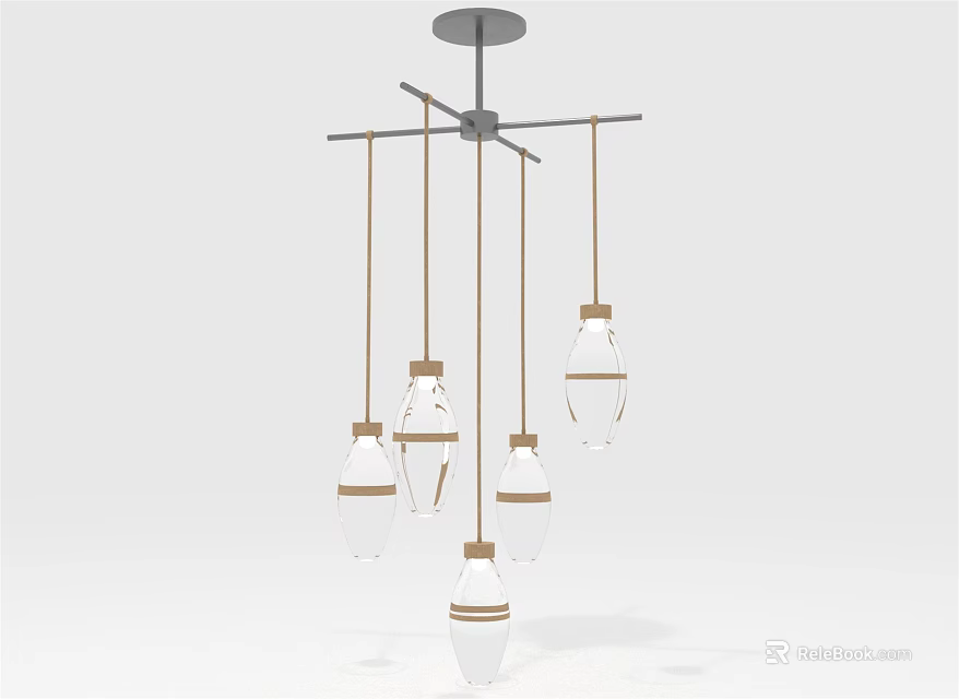Minimalist Modern Pendant Light With Clear Glass Shades And Metal Hanging Structure 3d model 