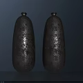 Two Dark Textured Vases With Flowers On Gray Surface Dark Background 3d model