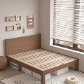 Wooden Double Bed Frame with Nightstand Lamp Storage Drawers and Wall Shelves