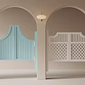 Archway Entrances Featuring Light Blue Curved Door And White Lattice Design With Pendant Light