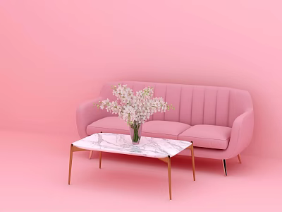 Nordic three-seat sofa pink sofa 3d model Nordic three-seat sofa pink sofa 3d model