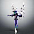 Fantasy Character With White Crystal Wings Purple Skin Green Purple Hair And Black Outfit