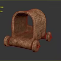 Traditional Handcrafted Wooden Cart With Curved Roof Textured Surface And Wheels