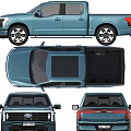 Ford Blue Electric Pickup Truck Front And Rear View With Open Bed