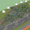 Scenic Park Landscape With Winding Path Stone Arrangement Green Plants Stream And Trees
