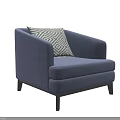 Modern Blue Single Sofa With Geometric Patterned Pillow And Dark Wooden Legs 3d model