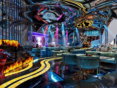 Stylish Modern Bar Interior Featuring Colorful Lighting Comfortable Seating And Decorative Details 3d model