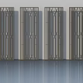 Modern Four Hinged Doors With Metal Frame And Grid Pattern In Interior 3d model