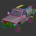 Silver Pickup Truck With Roof Rack Orange Warning Light Off Road Tires And Cargo Bed