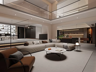 Modern Living Room Interior With L Shaped Sofa Round Coffee Table And Area Rug 3d model